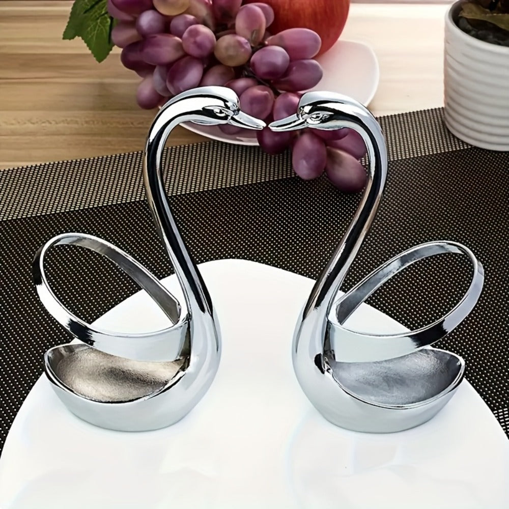 Swan Shaped Cutlery Rack Stainless Steel | Elegant Decorative Plate Holder Stand | Creative Metal Tableware Display for Party Wedding Dining