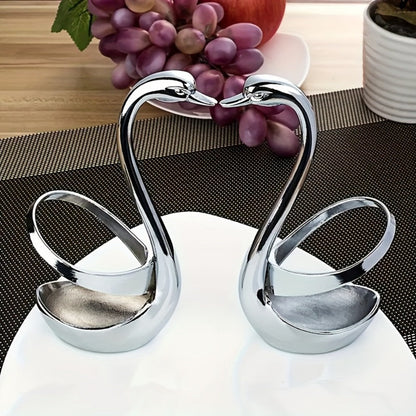 Swan Shaped Cutlery Rack Stainless Steel | Elegant Decorative Plate Holder Stand | Creative Metal Tableware Display for Party Wedding Dining