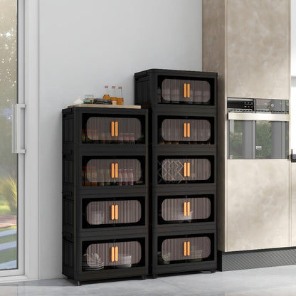 Storage Cart 4 or 5-Tier Enclosed Plastic Organizer with Double Doors, Folding Panels and Lockable Wheels