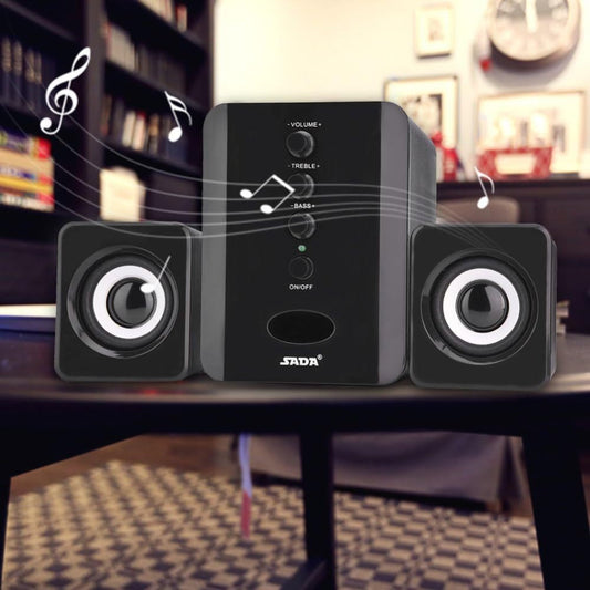 2.1 Mini Desktop Speaker System USB Powered with Independent Treble Bass Control for Bedside Audio, Alarms and Room Entertainment