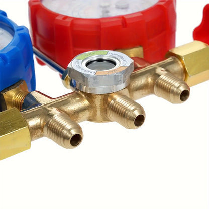 AC Manifold Gauge Set 3-Way with Color-Coded Hoses & Adapters for R134A R22 R12 R404A – HVAC Diagnostics A/C Recharge Leak Detection 0-500