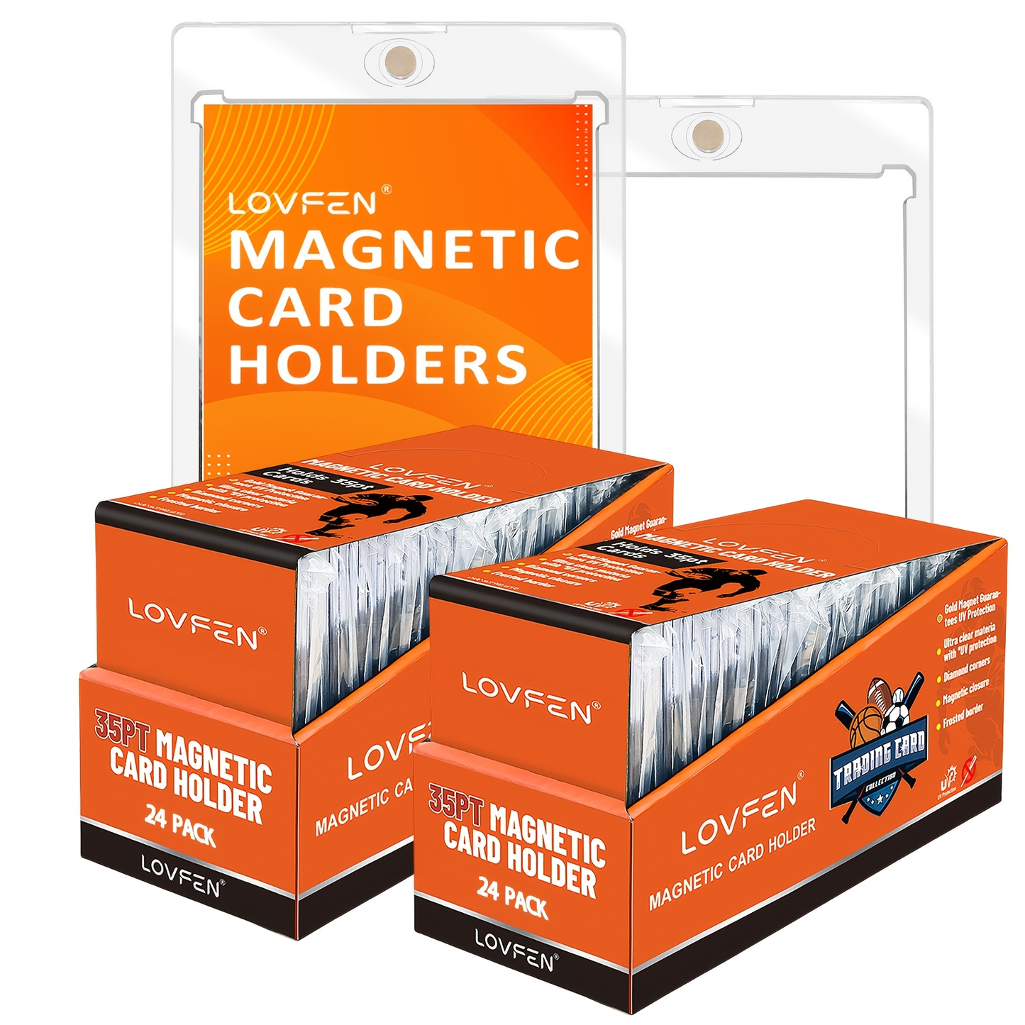 48-Pack Trading Card Storage Holder Set with Clear 35PT Cases and Single-Point Magnetic Closure