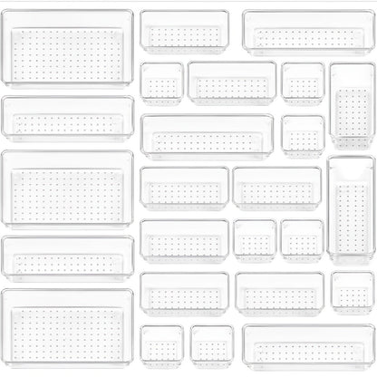 Drawer Storage Organizer Trays 25-Pack in Four Sizes for Kitchen, Desk, Vanity or Dresser Use