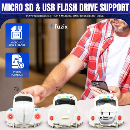Fuzix WS-1958 Vintage Car Bluetooth Speaker with LED Headlights & Taillights | Retro Wireless Stereo, FM Radio, AUX/USB/TF, Built-in Mic