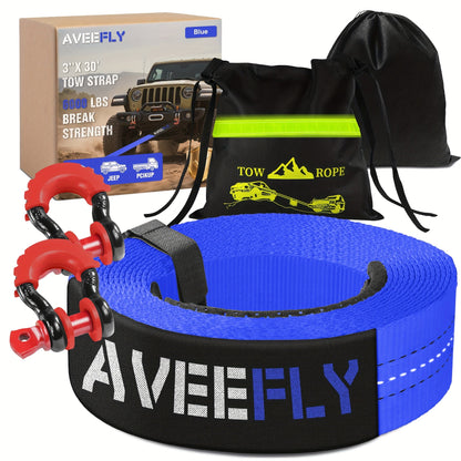 Recovery Tow Strap 4-in-1 Kit 4000-6000 LBS – Off-Road Emergency Strap with D-Ring Shackles, Safety Flag & Storage Bag for Truck, Jeep, ATV