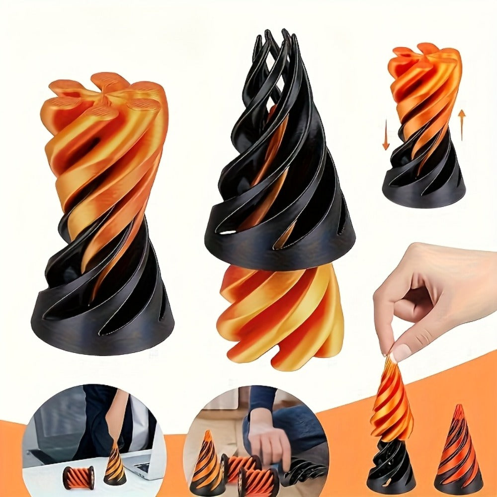 3D Printed Spiral Fidget Cone 10 Pack, Impossible Pyramid Spiral Tree & Carrot Stress Toy, Unique Fish Tank Decoration