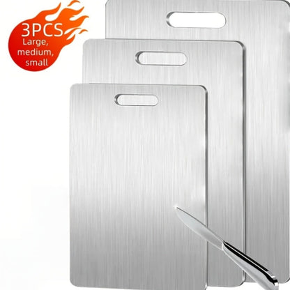 Cutting Board Three-Piece Titanium Set with Large, Medium and Small Handle Boards for Double-Sided Prep