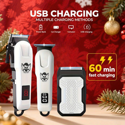 Cordless Hair Clipper Set for Men USB Rechargeable Electric Shaver with LED Display – Professional Grooming Kit 2 or 3 Piece Wireless Hair