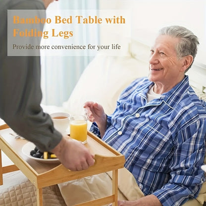 Bamboo Bed Tray Table with Folding Legs & Handles, Breakfast Sofa Lap Desk, 19.32" x 11.83", Natural Bamboo