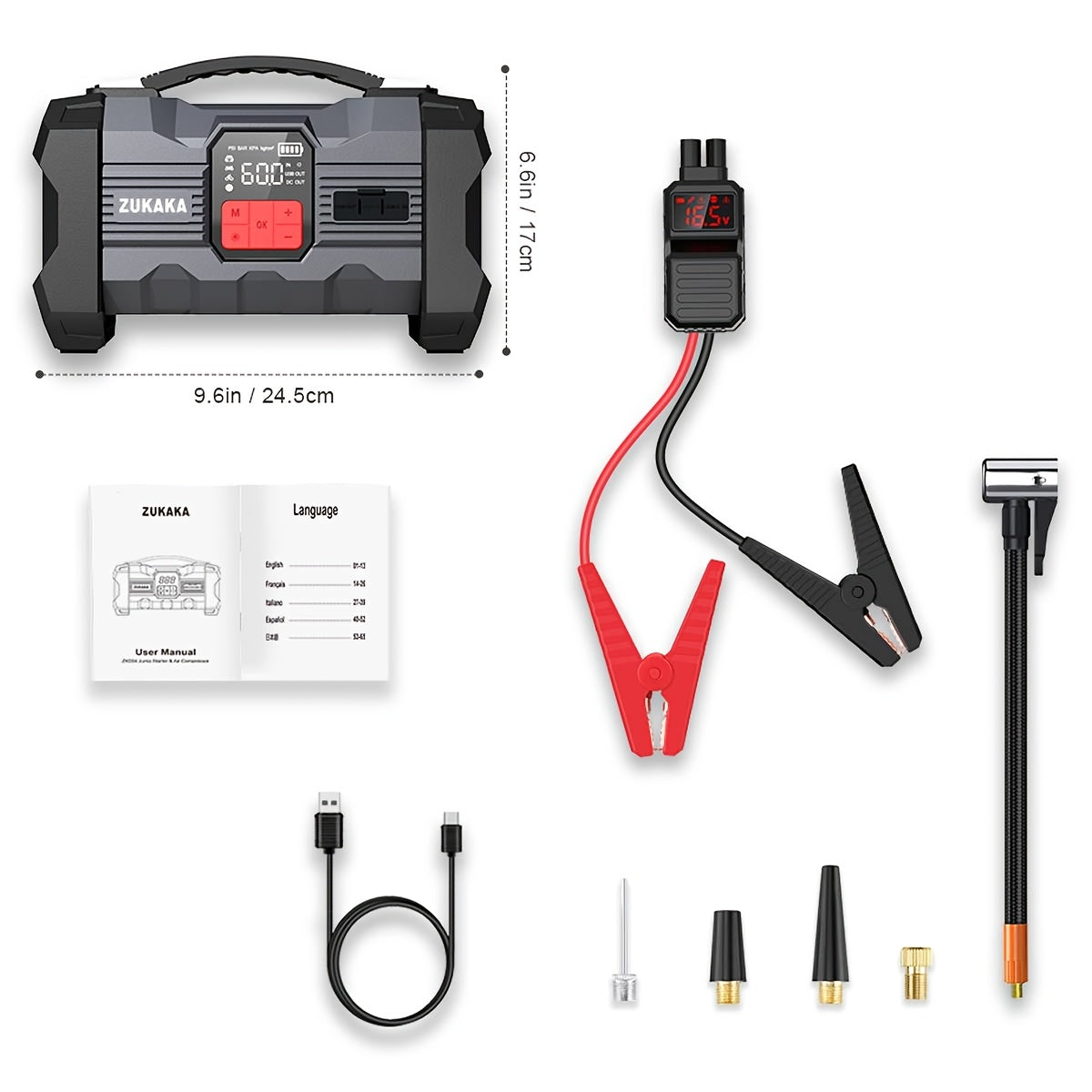 Jump Starter with Air Compressor 9000A Peak 10-in-1 150 PSI for All Gas 10L Diesel 12V USB USB-C Digital for Garden, Patio and Yard Use