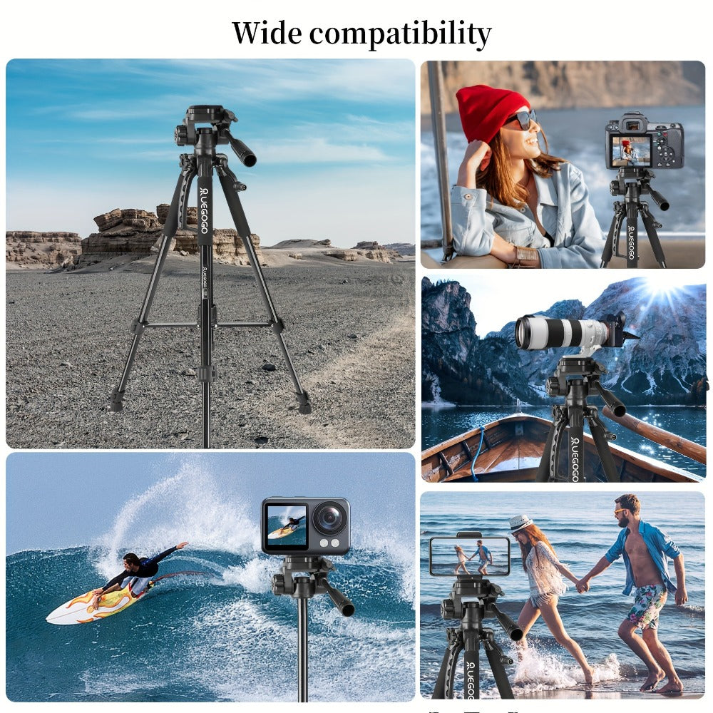 60-Inch Camera Tripod in Black with Pan-and-Tilt Head, Quick-Release Plate, Phone Holder and Storage Bag