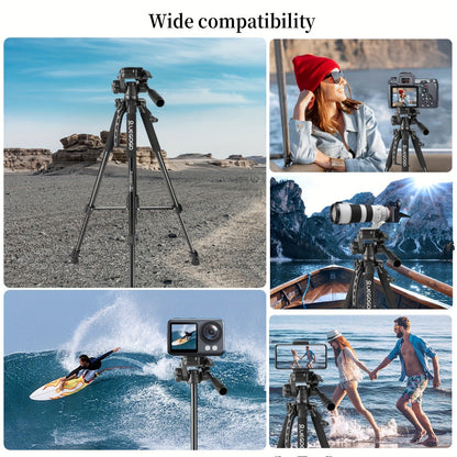 60-Inch Camera Tripod in Black with Pan-and-Tilt Head, Quick-Release Plate, Phone Holder and Storage Bag