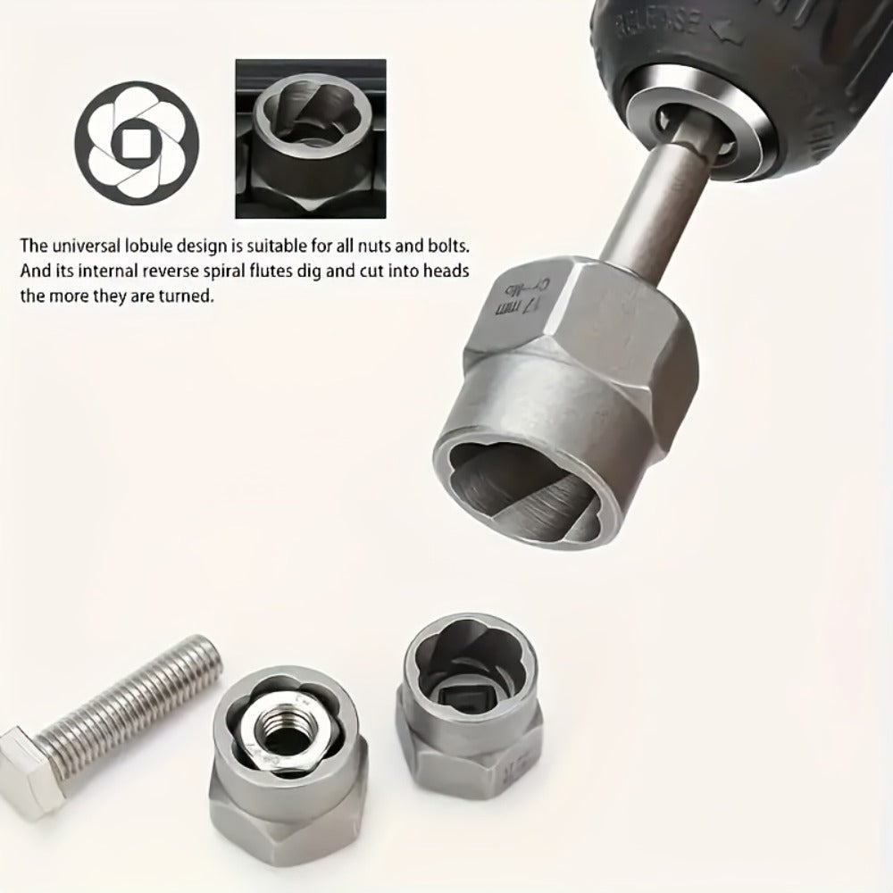 Nut Extractor Kit 14pcs, Damaged Bolt & Nut Remover Set with 13 Stripped Nut Extractors & 1 Hex Socket Adapter