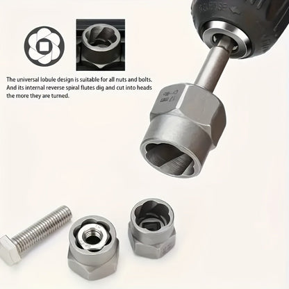 Nut Extractor Kit 14pcs, Damaged Bolt & Nut Remover Set with 13 Stripped Nut Extractors & 1 Hex Socket Adapter