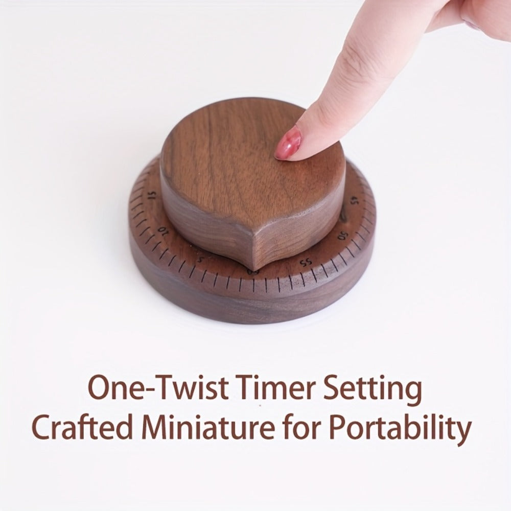 Mechanical Kitchen Timer with Loud Alarm – Black Walnut Wood Cooking Timer, 100% Battery-Free Desktop Timer for Cooking