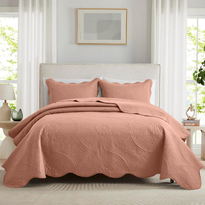 Floral-Pattern Three-Piece Bedspread Set in 16 Colors with Twin, Queen, King and California King Sizes