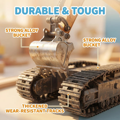 RC Construction Truck Toy 1:24 Scale Alloy Bulldozer Dump Truck & Excavator, 11-Channel Remote Control with Forward