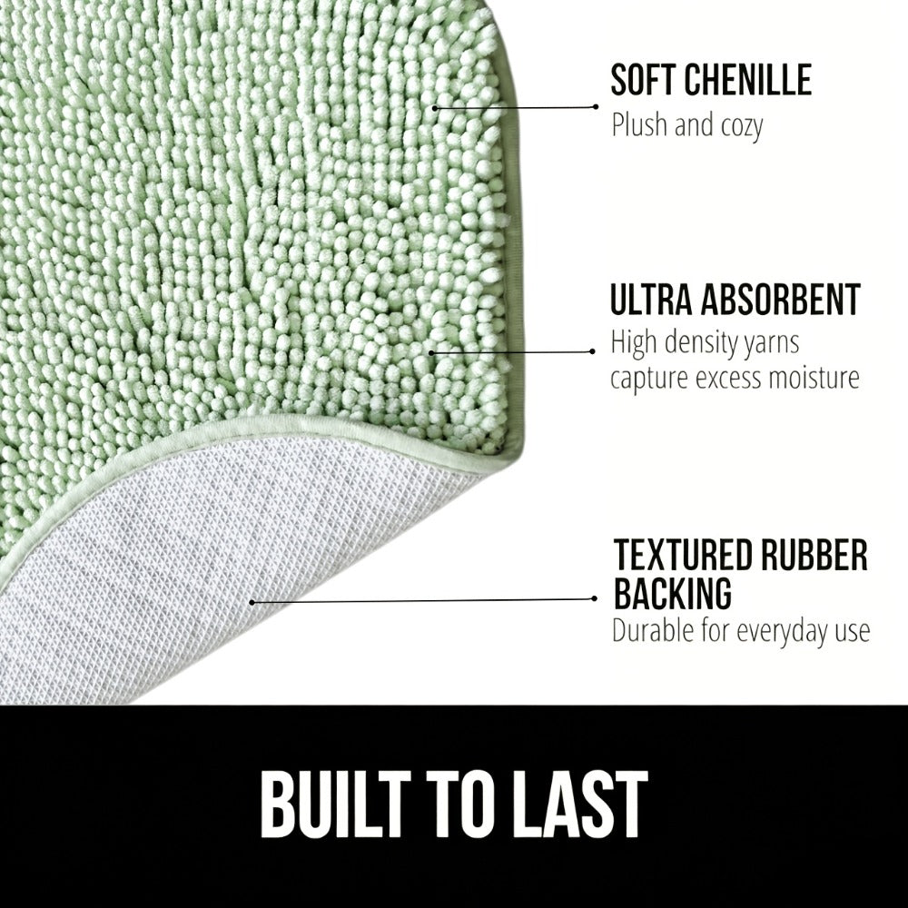 Oval Chenille-Style Bath Mat with Five Color Designs and 40 × 60 to 63 × 95 cm Size Options