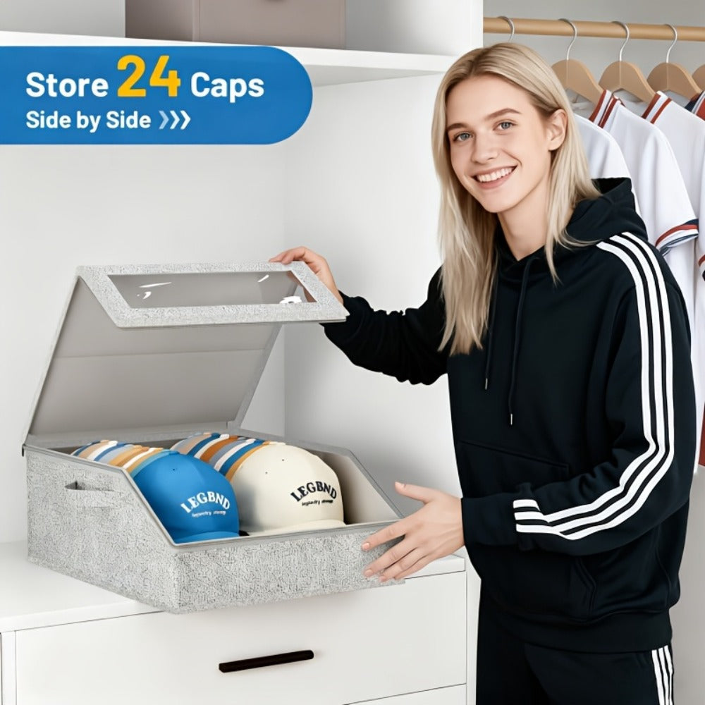 Stackable Baseball Cap Storage Box Organizer, Dustproof Cardboard Hat Box Holds 24 Caps, 1/2 Pack