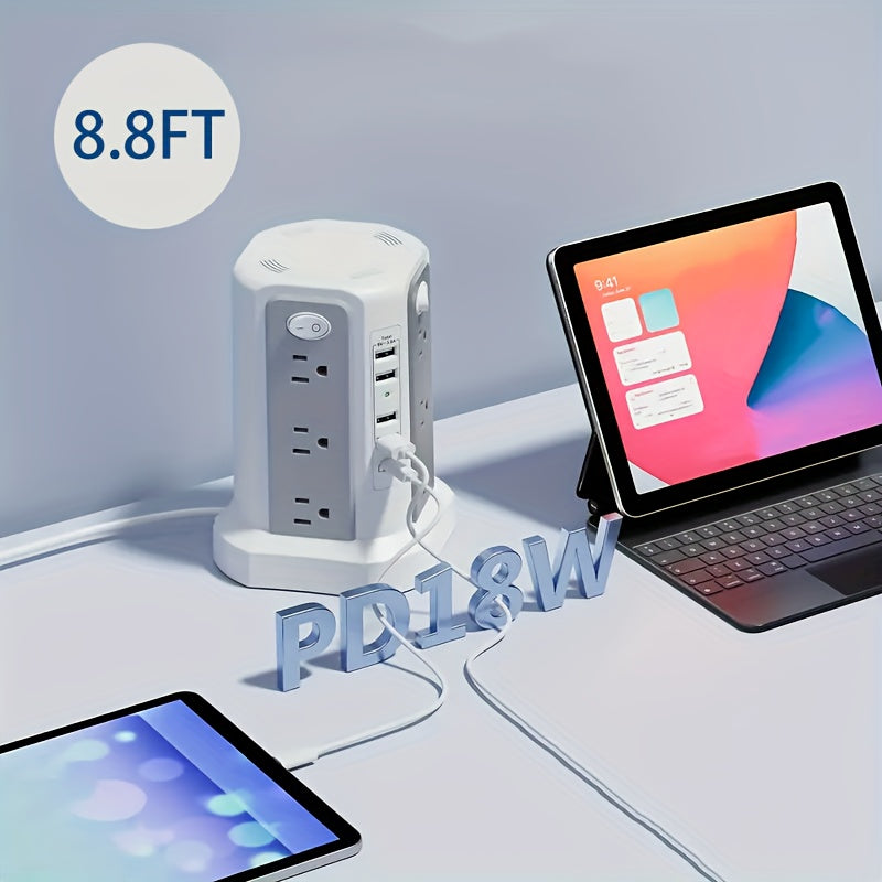 Power Strips with Surge Protection, Tower with 12–16 AC Outlets, 4 USB-A, PD 20W USB-C and 1500J Surge Protection for Home Office Charging