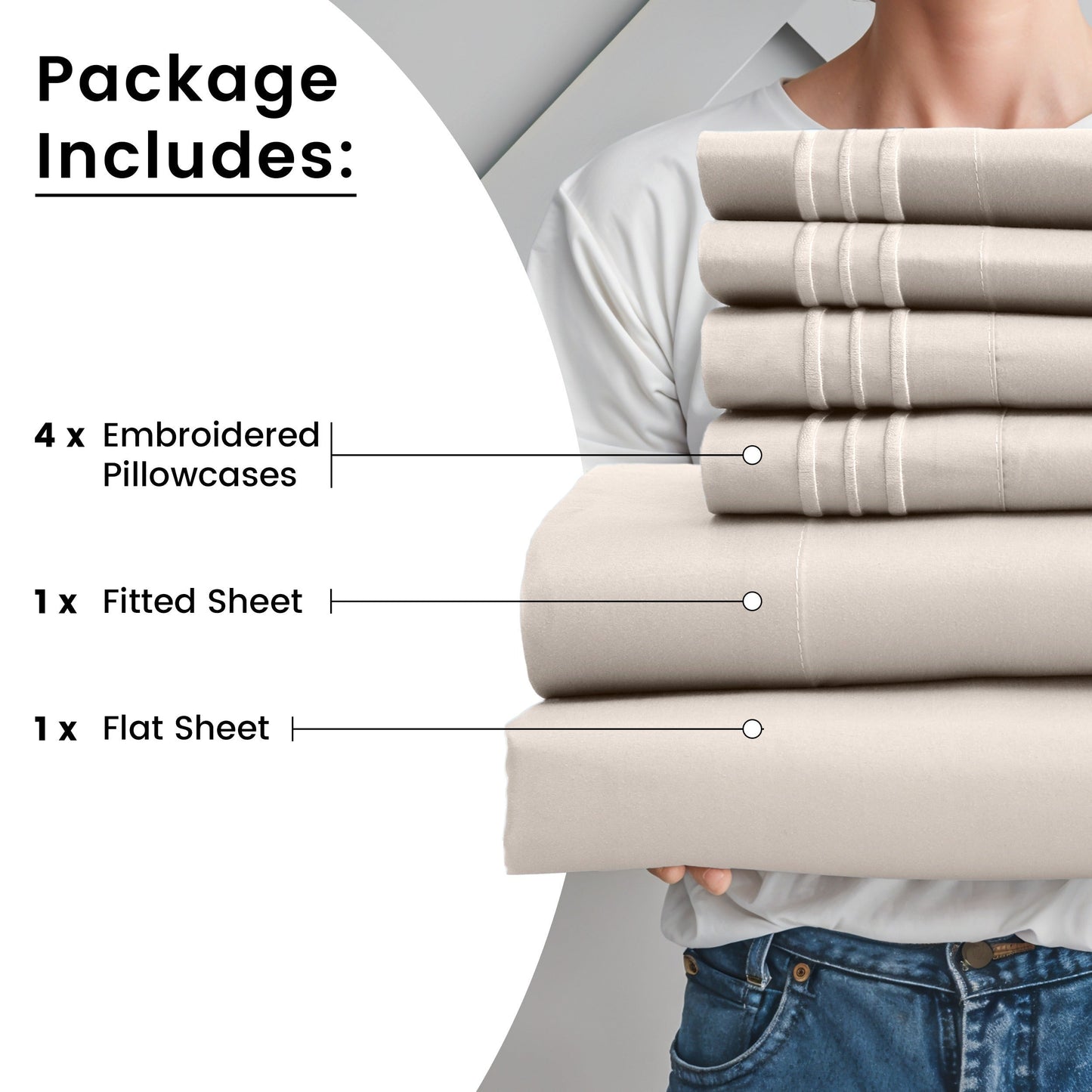 Fitted Sheet Set 6-Piece Brushed Polyester Deep Pocket Bed Sheets 20 Colors Hotel Luxury Bedding with Embroidered Pillowcases