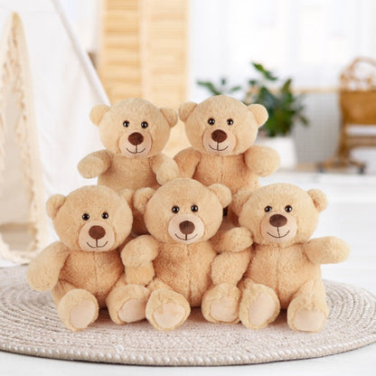 Teddy Bear Bulk Set 5 Pack 8 Inch Small Brown Plush Stuffed Animals with Safe Lock-Washer for Parties, Celebrations and Guest Favors