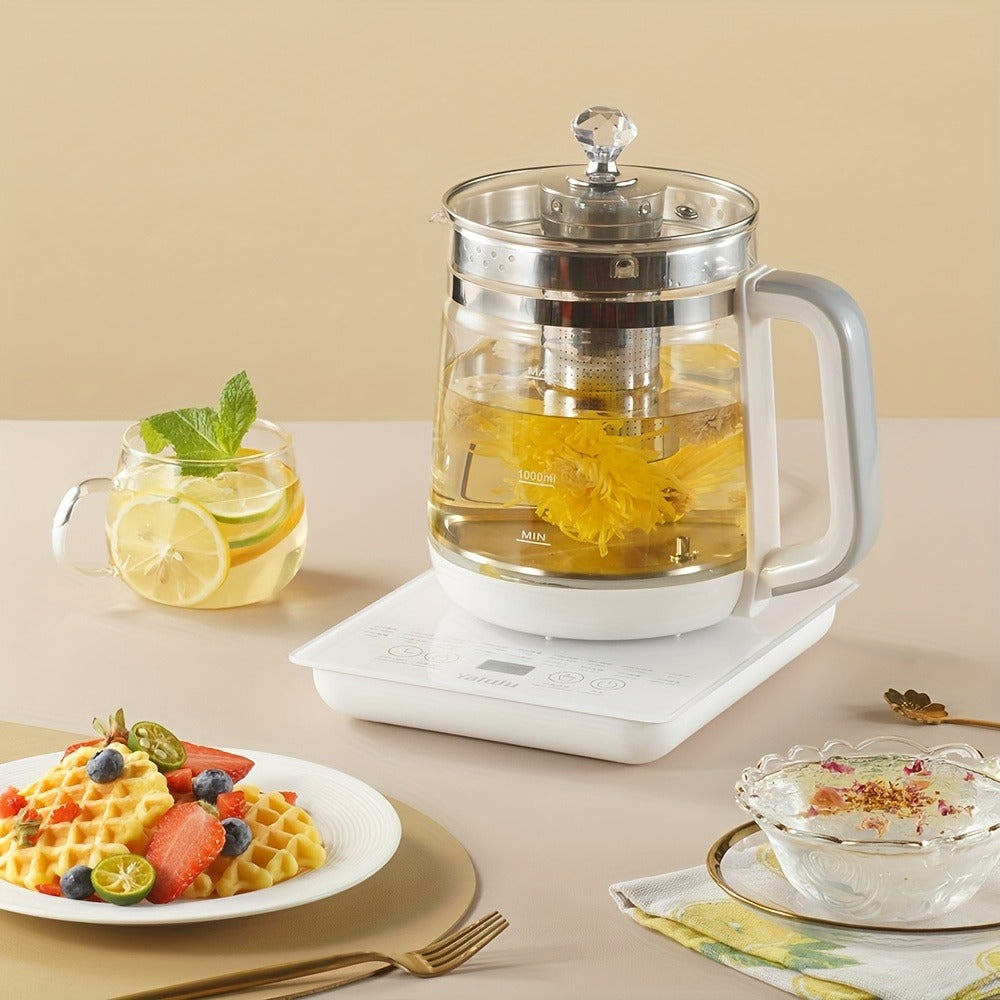 Electric Health Pot Smart Kettle 1.8L Thickened Glass 18 Smart Functions Removable Filter Multi-Functional for Tea Herbal Brewing Camping