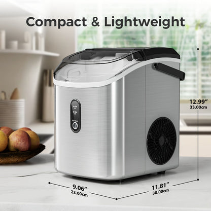 Countertop Nugget Ice Maker in 24hrs, Self-Cleaning Portable Ice Machine with Ice Scoop & Basket