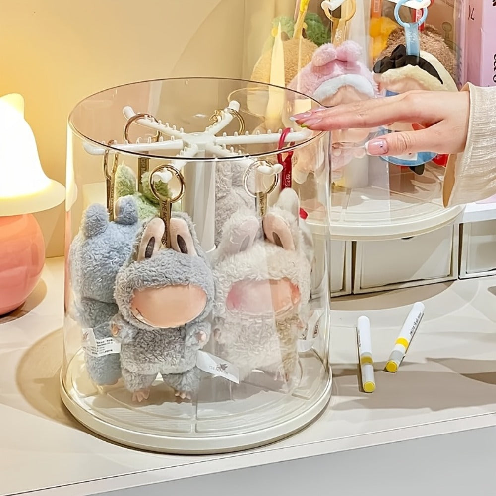 LABUBU Display Case 360 Rotating Acrylic Box with Dust Cover – Plush Toy Figure Storage Case Multi-Layer Hanging Rack for Collectible