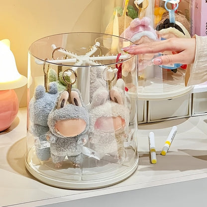 LABUBU Display Case 360 Rotating Acrylic Box with Dust Cover – Plush Toy Figure Storage Case Multi-Layer Hanging Rack for Collectible