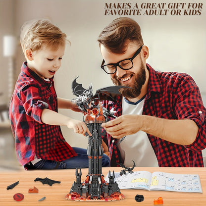 Dragon Castle Building Set Black Dragon Guardian Tower, Dark Fantasy Assembly Model Kit for Adults & Teens