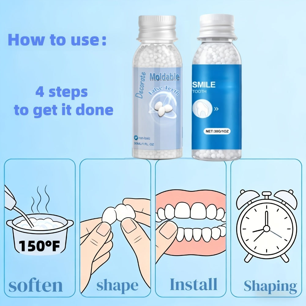 Moldable Fake Teeth Kit for Adults & Seniors, Temporary Dental Veneers Missing Tooth Filling Snap On Teeth