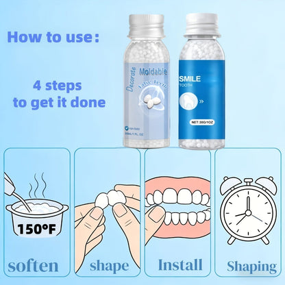 Moldable Fake Teeth Kit for Adults & Seniors, Temporary Dental Veneers Missing Tooth Filling Snap On Teeth