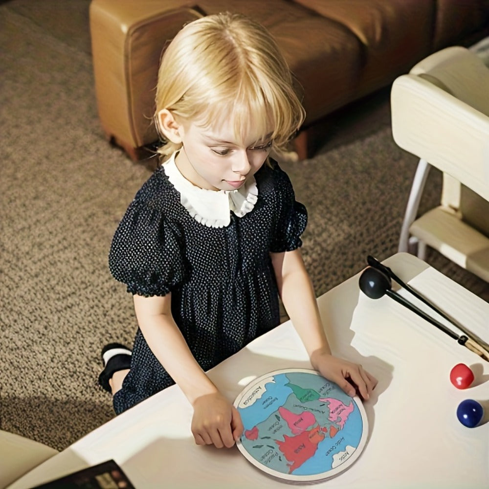 Wooden World Map Puzzle for Kids, Seven Continents Geography Learning Toy, Colorful STEM Educational Puzzle