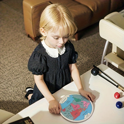 Wooden World Map Puzzle for Kids, Seven Continents Geography Learning Toy, Colorful STEM Educational Puzzle