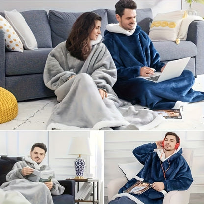 Oversized Wearable Blanket Hoodie Jacket – 350-400gsm Thick Warm Suede Flannel, Hooded Pocket Lazy Coat for Women & Men, 5 Colors
