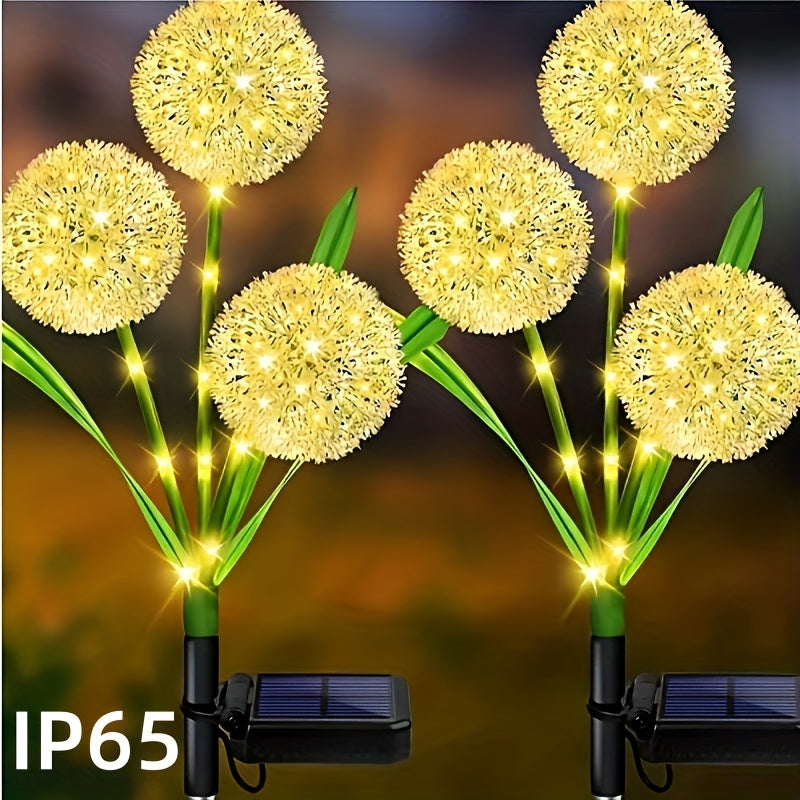 Three-Stem Solar Globe Garden Lights with Dandelion-Style Heads in Warm or Multicolor Options
