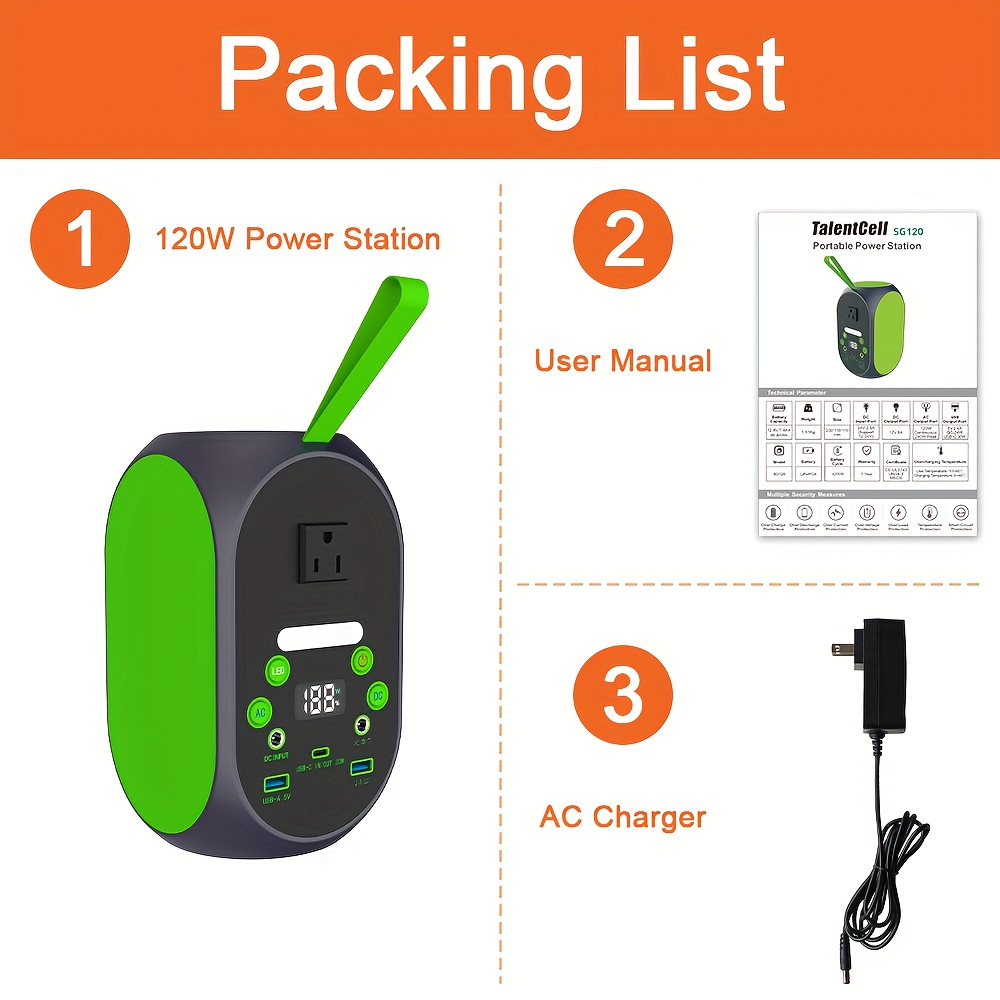 Portable Power Station 99.84Wh 120W LiFePO4 Unit with AC, DC, USB-C, USB-A and Four Light Modes