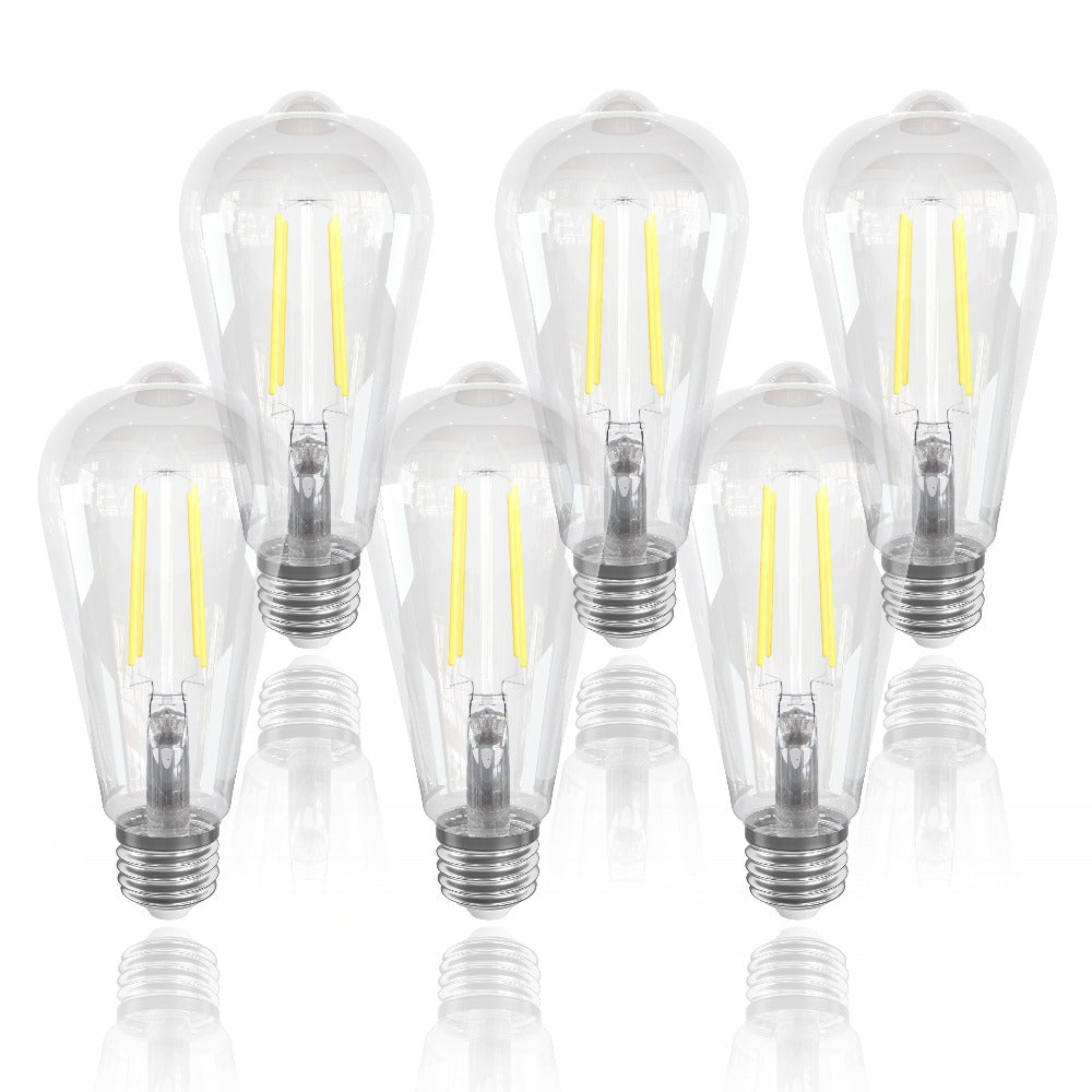 LED Edison Bulbs ST64 6 Pack 6W 60W Equivalent - E26 Vintage Filament Globe Bulb 700LM Flicker-Free Non-Dimmable
