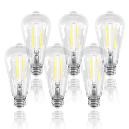 LED Edison Bulbs ST64 6 Pack 6W 60W Equivalent - E26 Vintage Filament Globe Bulb 700LM Flicker-Free Non-Dimmable