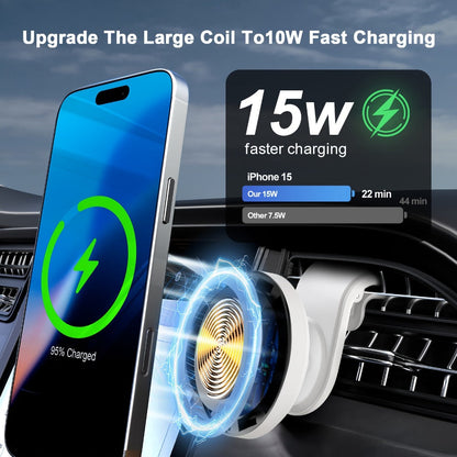 Magnetic Wireless Car Charger Mount 15W 360° Swivel Ball Joint Air Vent Holder for iPhone 17 17 Air 17 Pro Max 16 15 14 13 12 Series