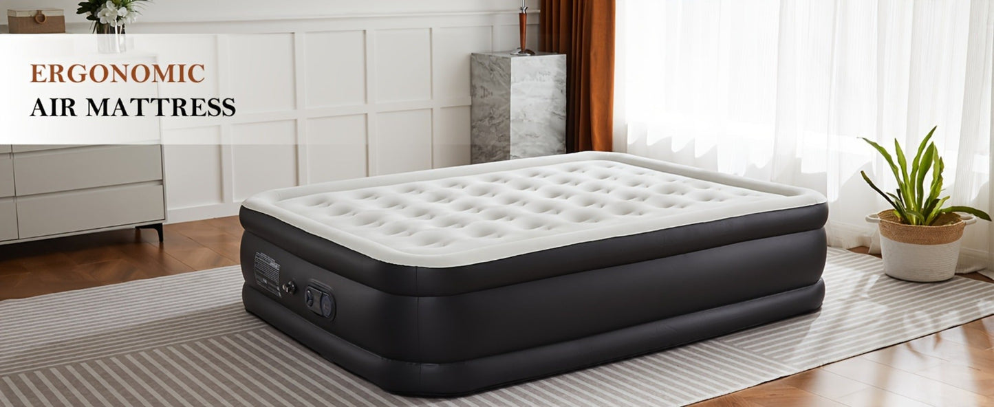 Air Mattress with Coil Beam Support, Plush Velvety Top Bottom - Guest Bed Inflatable Mattress for Camping & Home