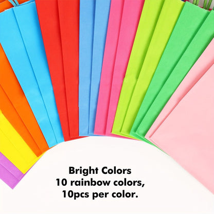 Paper Gift Bags with Handles Bulk 20/40/100pcs, Rainbow Colorful Kraft Party Favor Bags for Kids Birthday