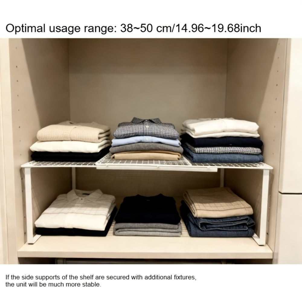 Expandable Cabinet Shelf Organizer, Metal Height-Adjustable Wardrobe Shelf Divider, Vertical Space-Saving Storage Rack for Kitchen