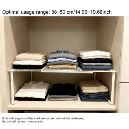 Expandable Cabinet Shelf Organizer, Metal Height-Adjustable Wardrobe Shelf Divider, Vertical Space-Saving Storage Rack for Kitchen