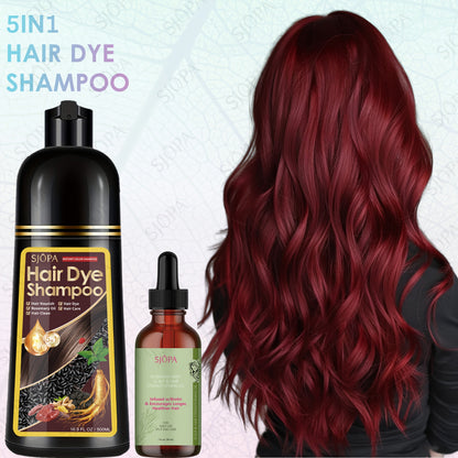 Hair Dye Coloring Shampoo 5-in-1 Upgraded with Hibiscus Oil, Squalane & Glycerin – Quick Color & Nourishing, Gentle Skin-Safe Formula