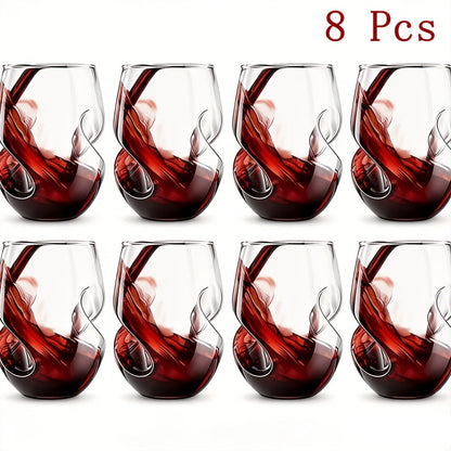 Geometric Twisted Cocktail Glasses 4 or 8 Pack – 400ml Wide Mouth BPA-Free Borosilicate Glass – Festive Drinkware for Whiskey, Beer & Tea