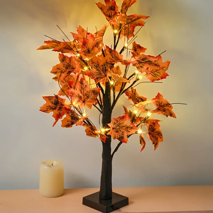 LED Maple Leaf Tree Table Lamp 2 Pack - 21 Inch Battery Powered Artificial Tree Light for Entryways, Bedrooms and Living Spaces
