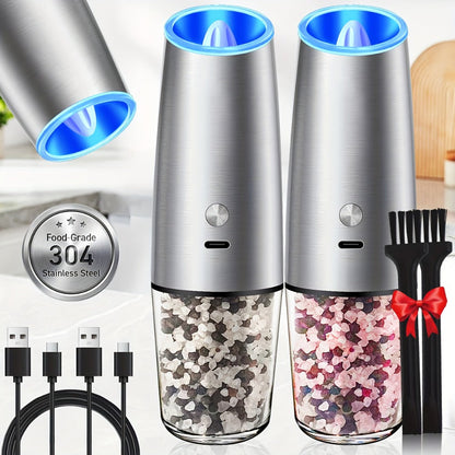 2pcs USB Rechargeable Electric Salt and Pepper Grinder Set with LED Light & Adjustable Coarseness