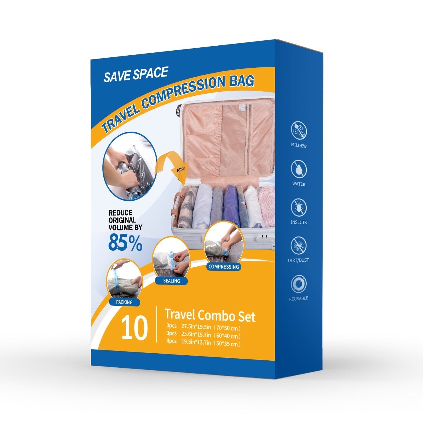 Clear Vacuum Storage Bag Set with Blue Valves and 4-, 8-, 10-, 12-, 20- or 30-Piece Checkout Options